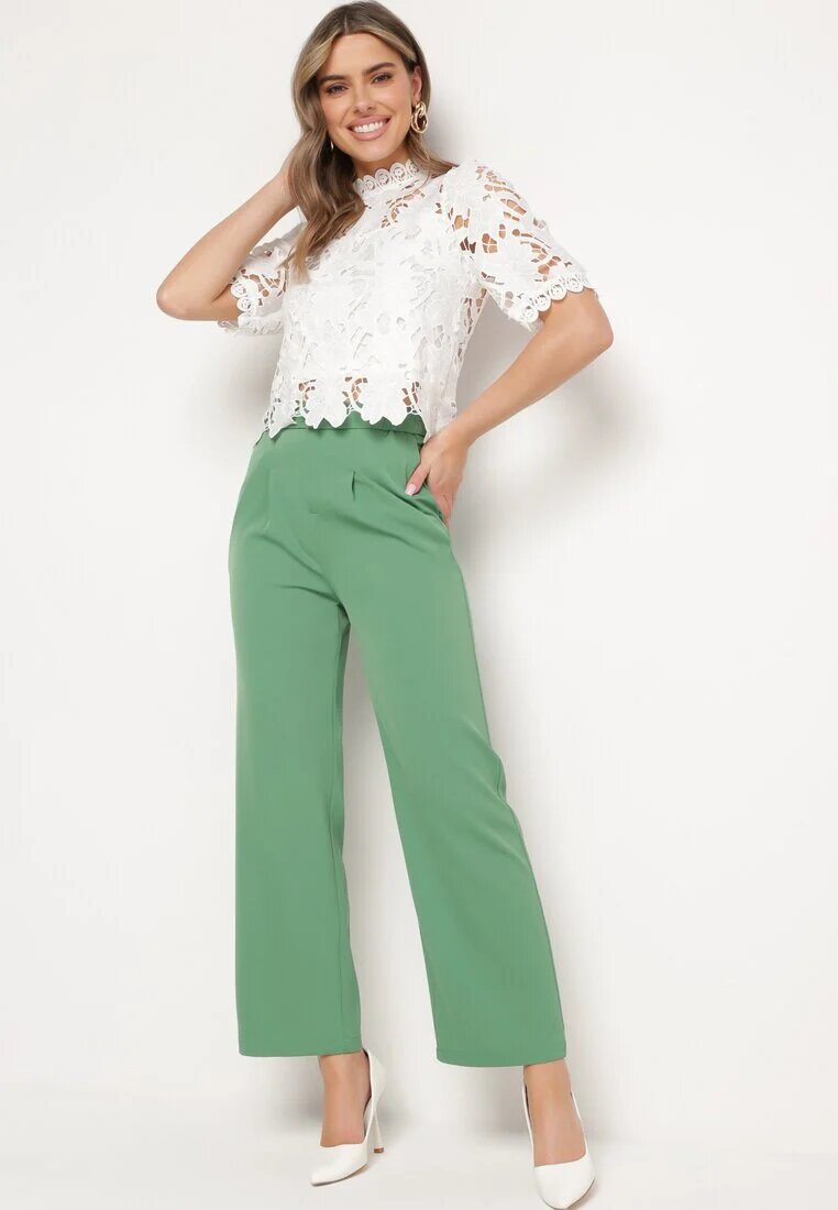 sophyline Pantaloni Verzi Eleganti Largi cu Talie Elastică și Fermoar Barcarola