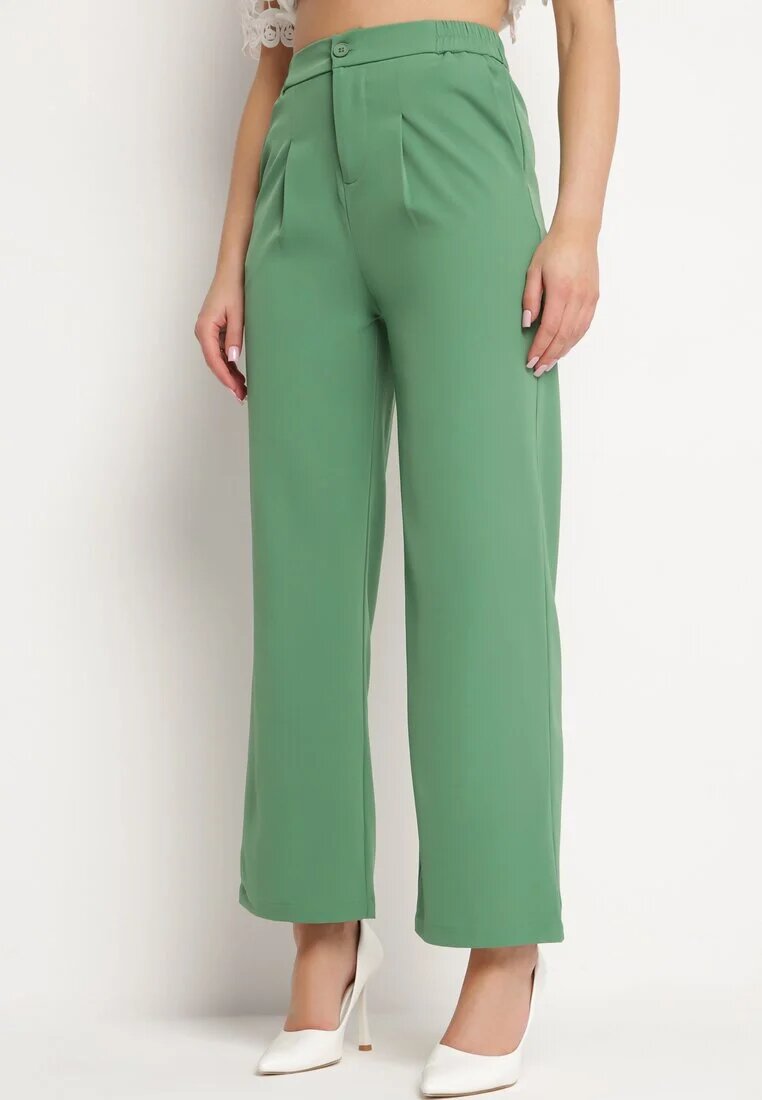 sophyline Pantaloni Verzi Eleganti Largi cu Talie Elastică și Fermoar Barcarola