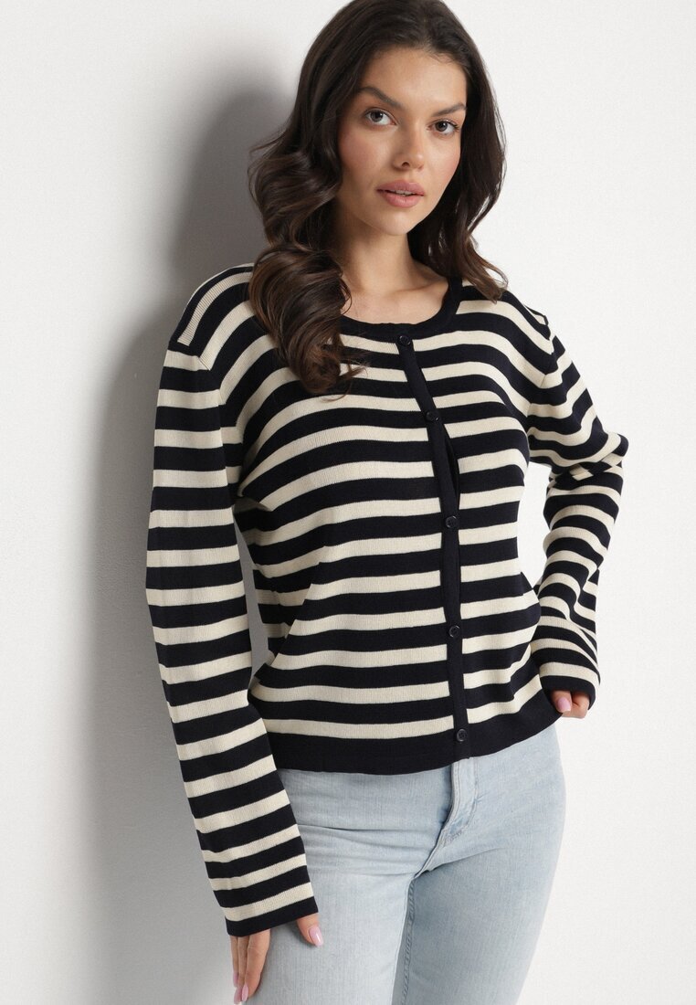 sophyline paris Cardigan Bleumarin Clasic cu Viscoză în Dungi Ivelreia