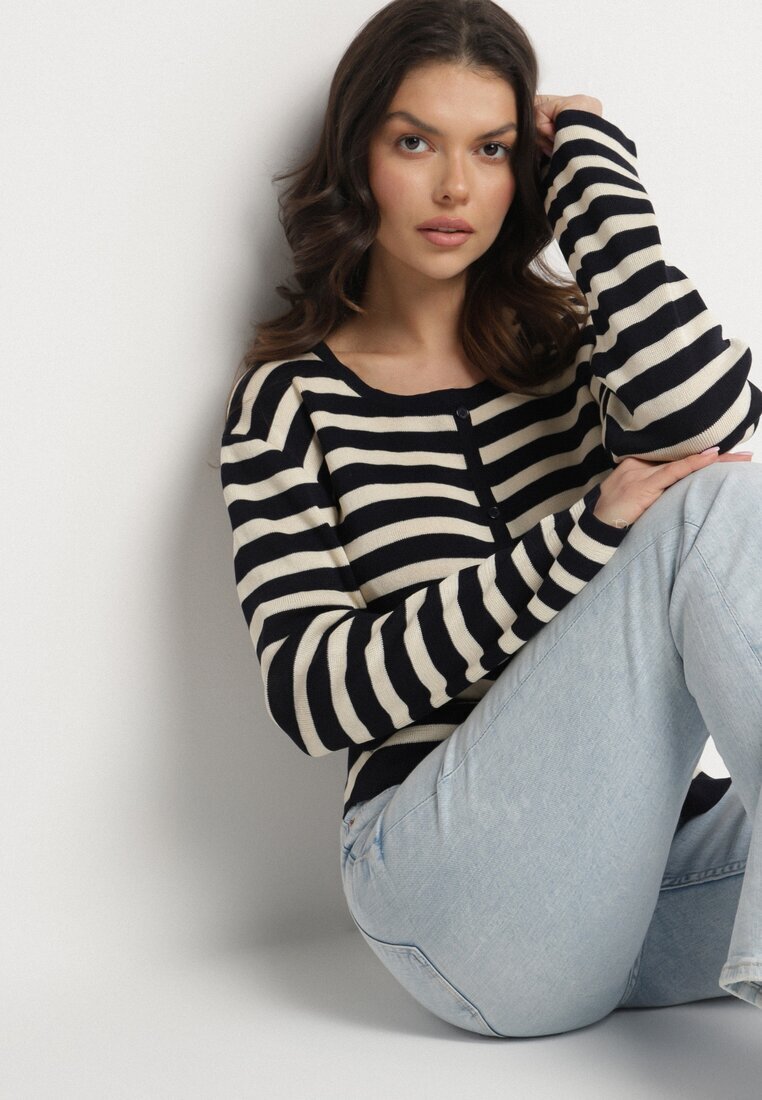 sophyline paris Cardigan Bleumarin Clasic cu Viscoză în Dungi Ivelreia