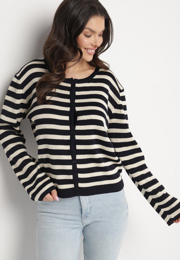 sophyline paris Cardigan Bleumarin Clasic cu Viscoză în Dungi Ivelreia