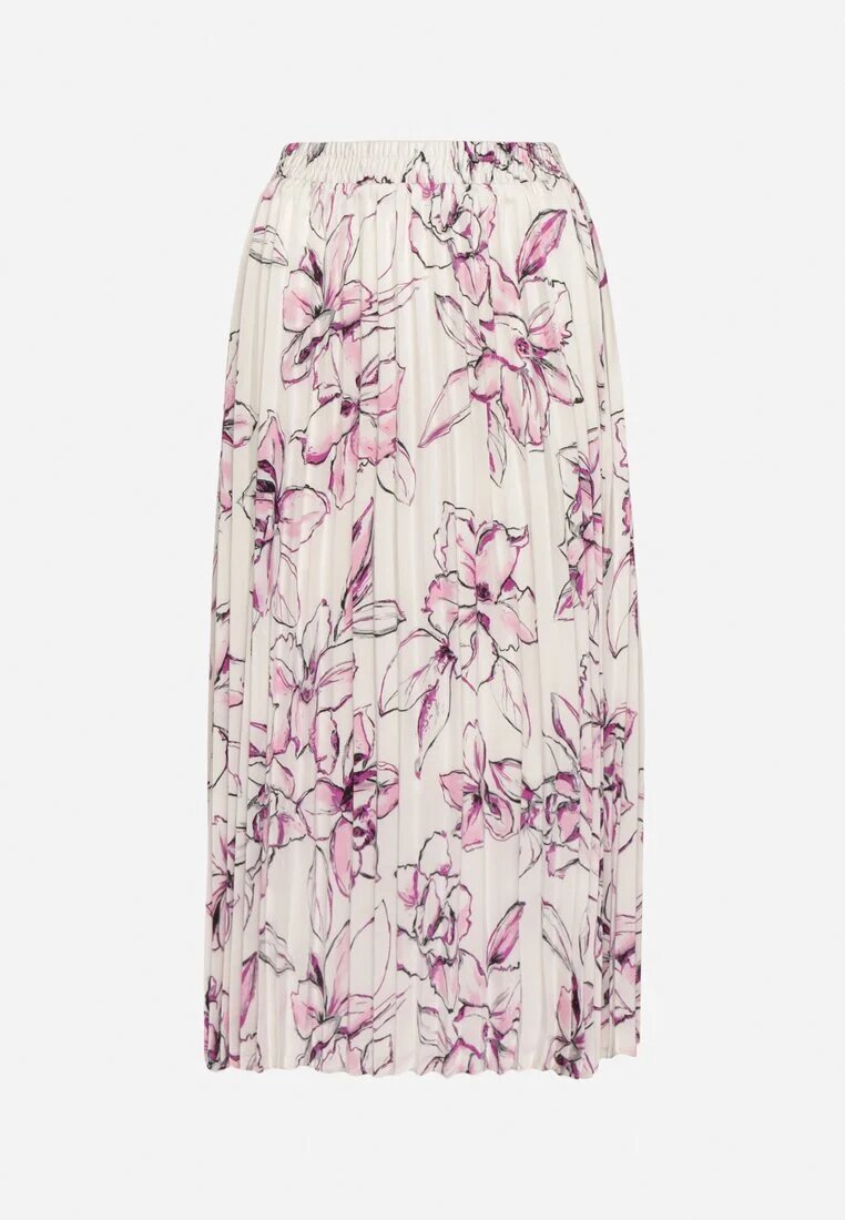 sophyline paris Fustă Alb-Fucsia cu vâscoză decorată cu pliuri și model floral Firavia