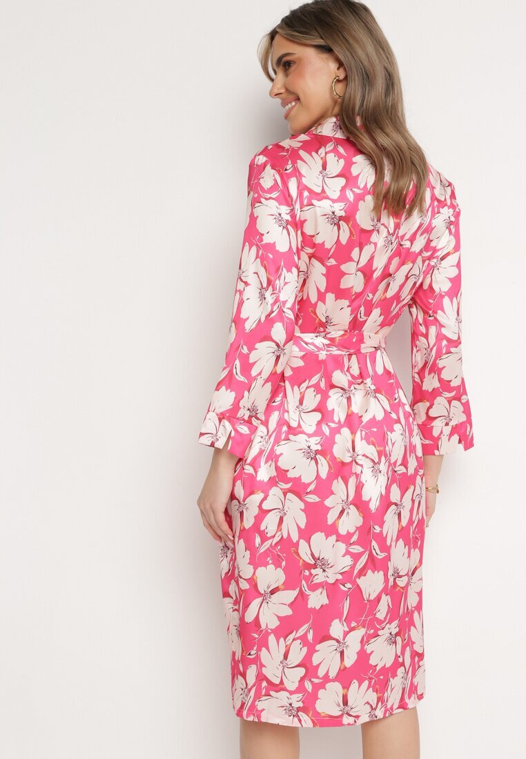 sophyline paris Rochie tip cămașă Fucsia cu nasturi și cordon din material în talie Blinesta