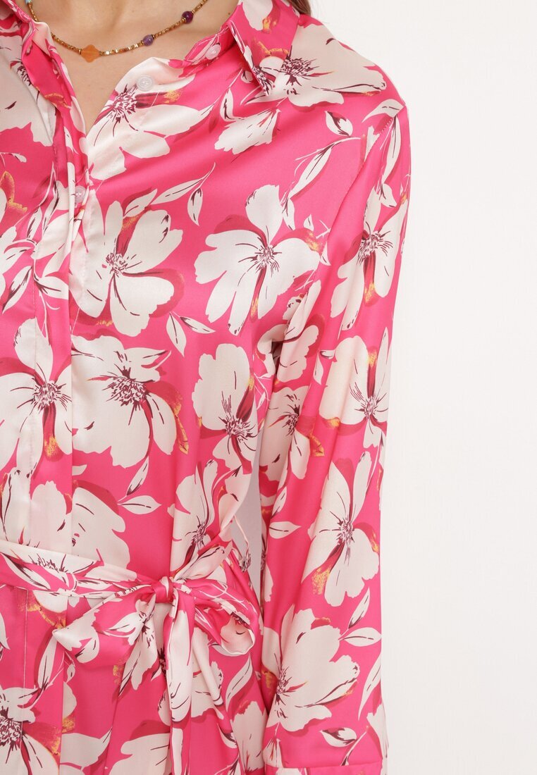 sophyline paris Rochie tip cămașă Fucsia cu nasturi și cordon din material în talie Blinesta