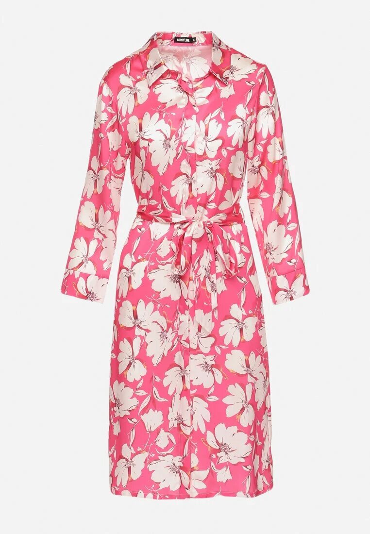 sophyline paris Rochie tip cămașă Fucsia cu nasturi și cordon din material în talie Blinesta