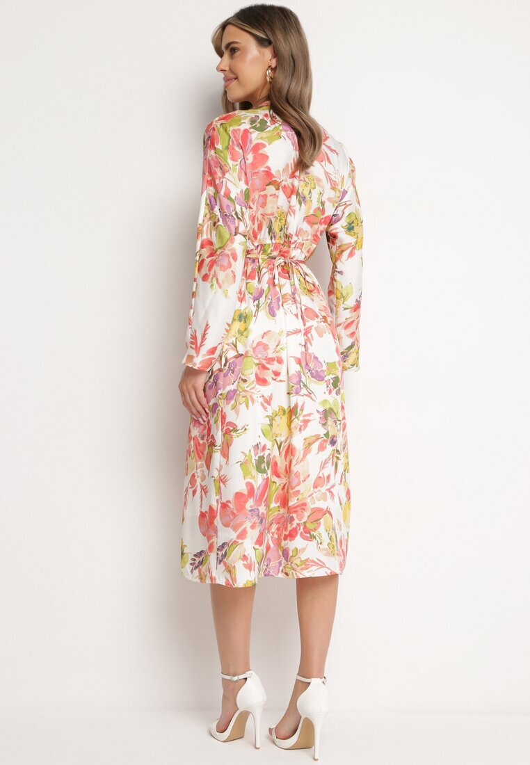 sophyline Rochie Alb-Roz tip plic cu Model Floral Anaviera