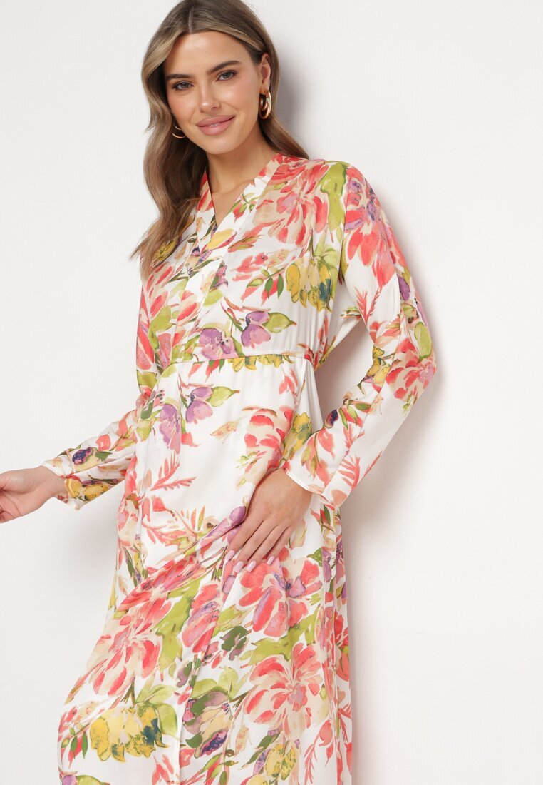 sophyline Rochie Alb-Roz tip plic cu Model Floral Anaviera