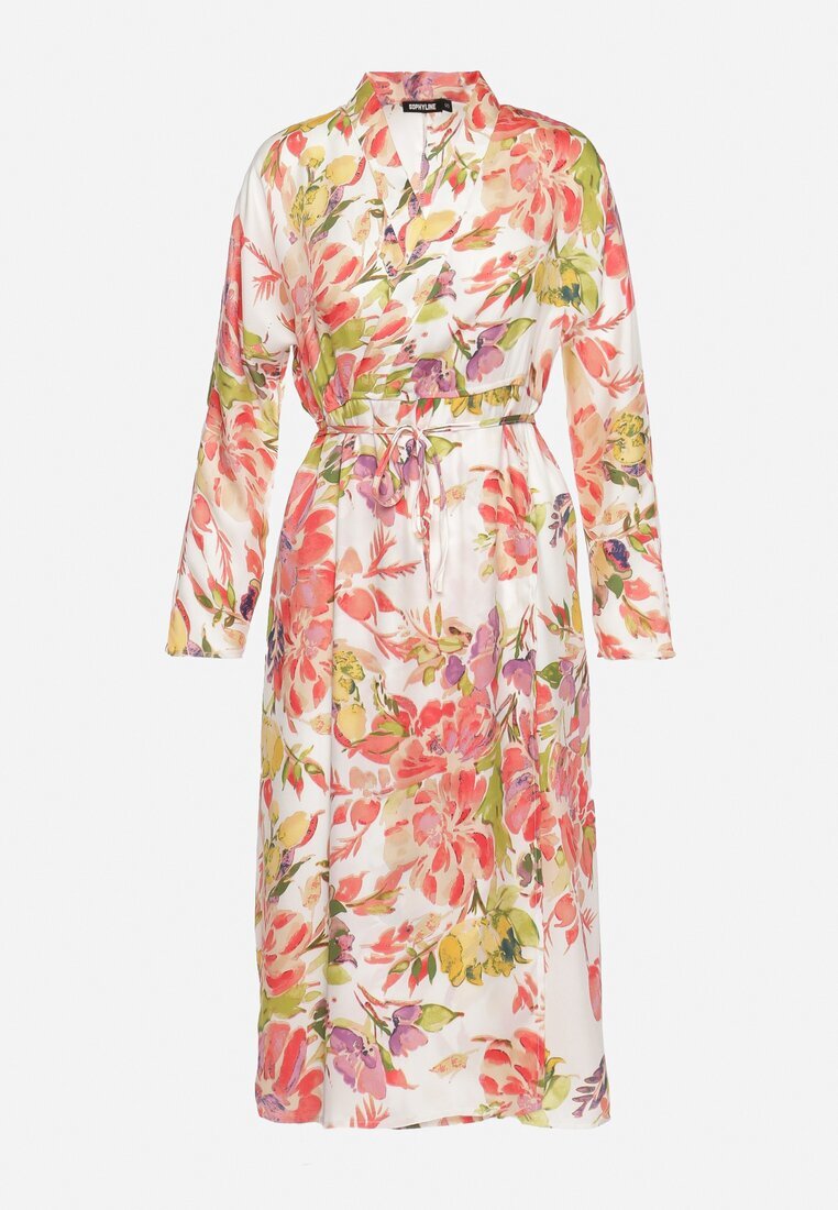 sophyline Rochie Alb-Roz tip plic cu Model Floral Anaviera