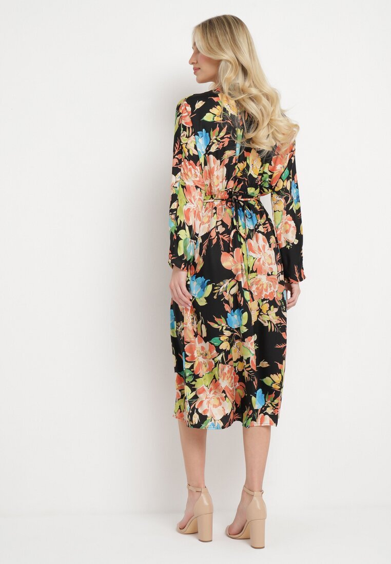 sophyline Rochie Negru-Roz Tip Petrecută cu Model Floral Anaviera
