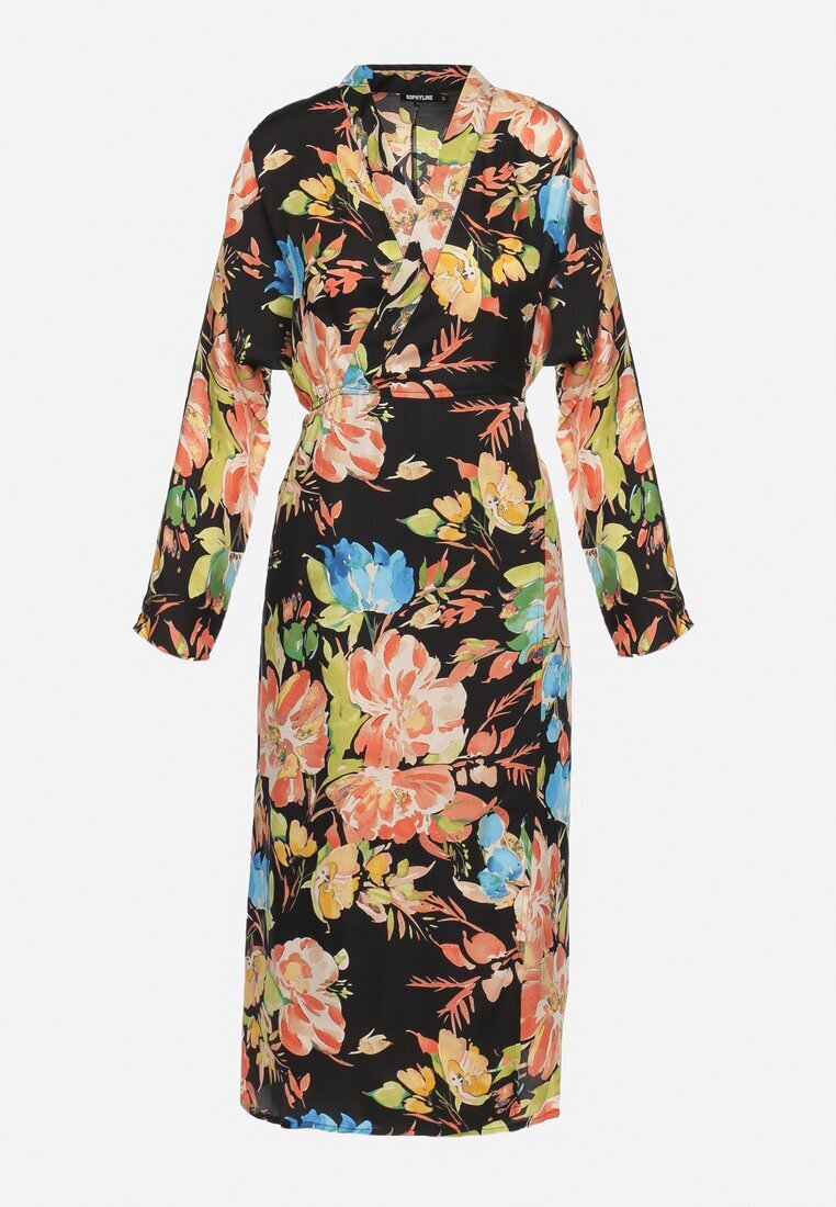 sophyline Rochie Negru-Roz Tip Petrecută cu Model Floral Anaviera