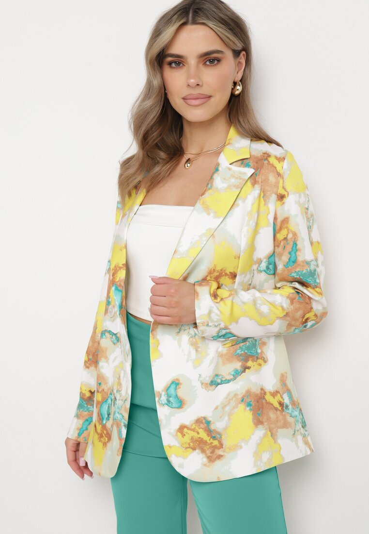 sophyline Sacou cu două rânduri de nasturi Bej-Galben cu model abstract Tie-Dye Floretellia
