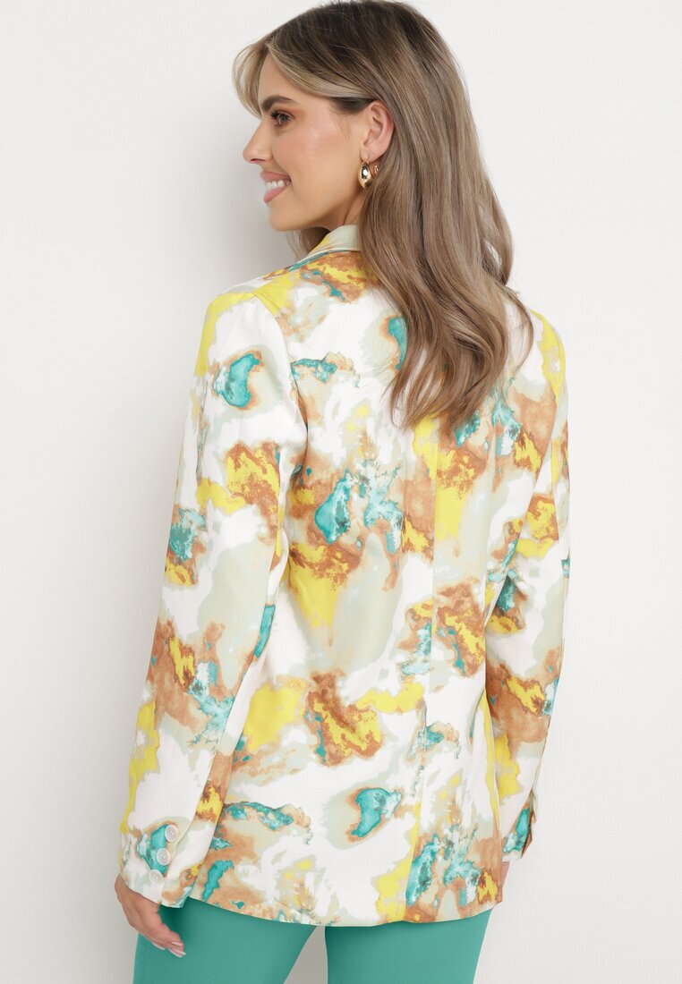 sophyline Sacou cu două rânduri de nasturi Bej-Galben cu model abstract Tie-Dye Floretellia