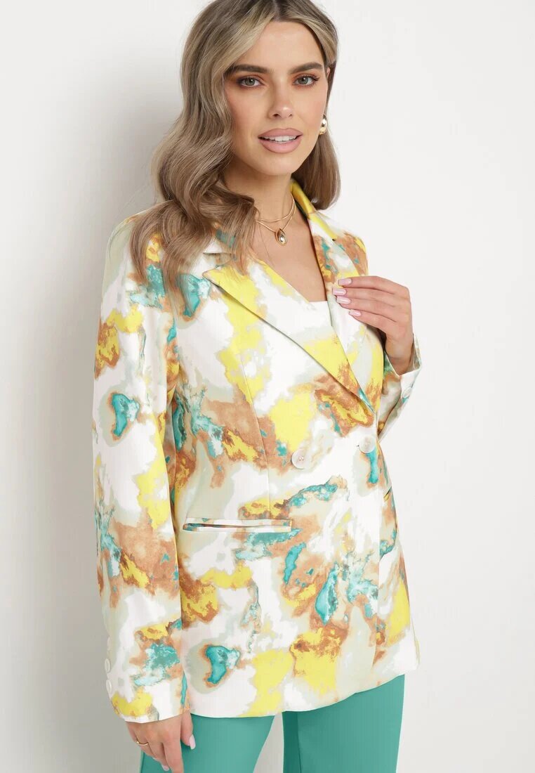 sophyline Sacou cu două rânduri de nasturi Bej-Galben cu model abstract Tie-Dye Floretellia