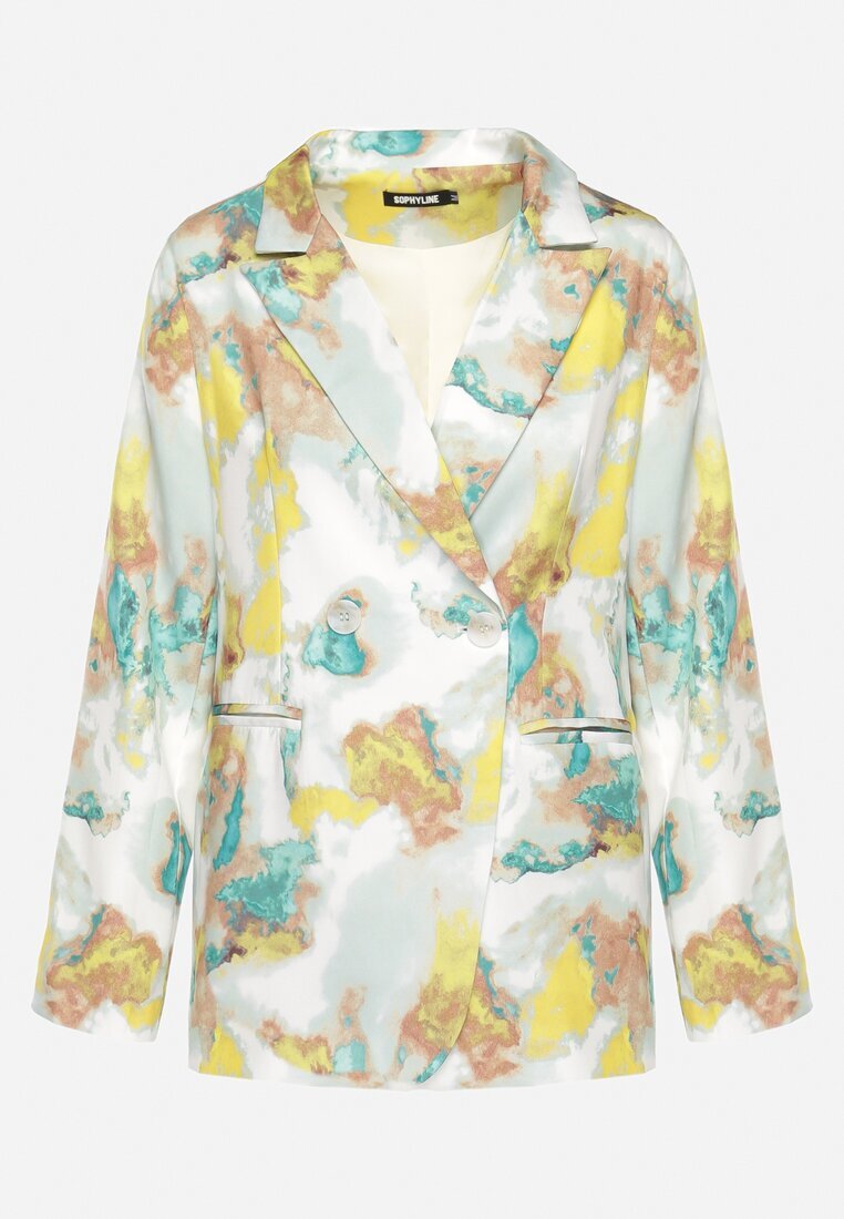 sophyline Sacou cu două rânduri de nasturi Bej-Galben cu model abstract Tie-Dye Floretellia