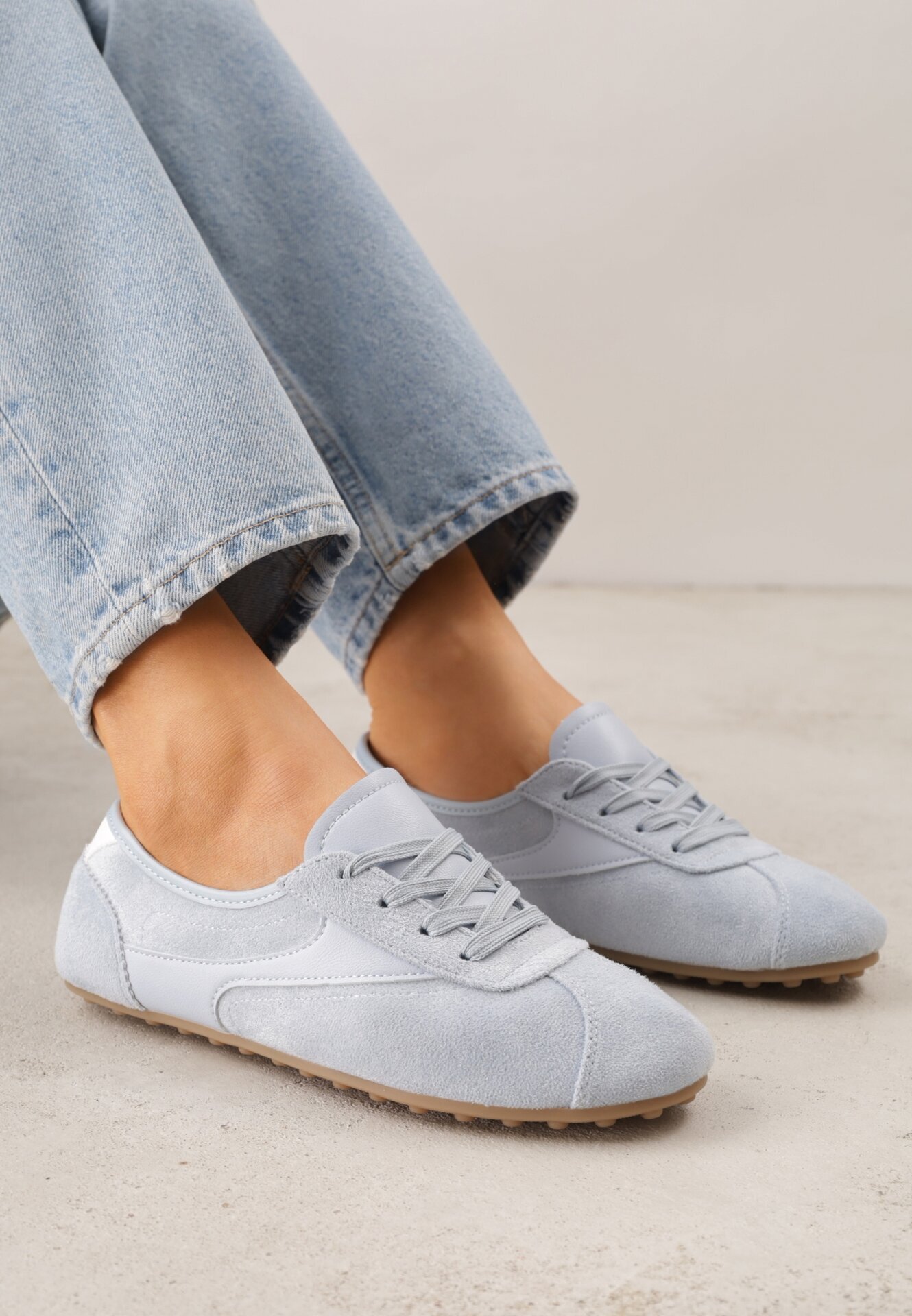 sport Sneakersi Albastre din imitație de piele întoarsă în stilul tenisilor de cult Aelliana