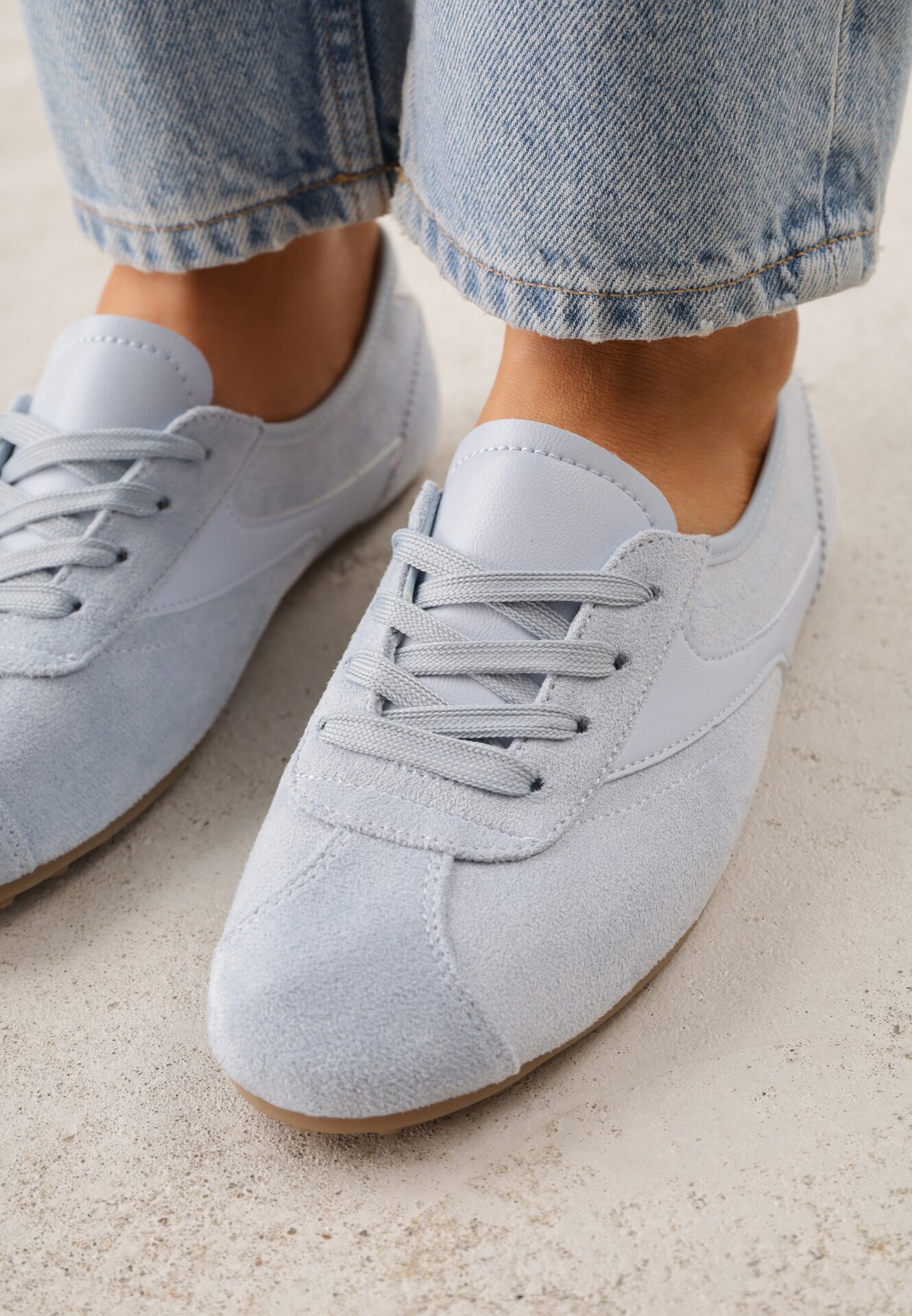 sport Sneakersi Albastre din imitație de piele întoarsă în stilul tenisilor de cult Aelliana