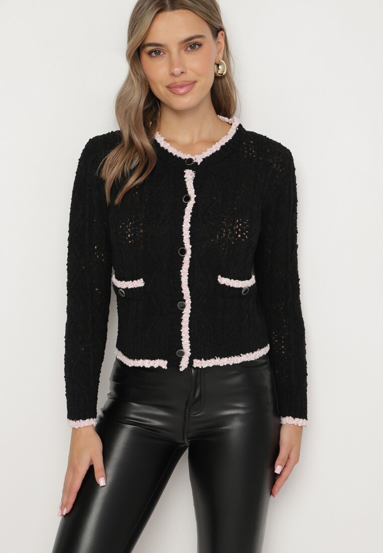 studio eleven Cardigan Negru cu Vâscoză cu nasturi și imitație de buzunare Liales