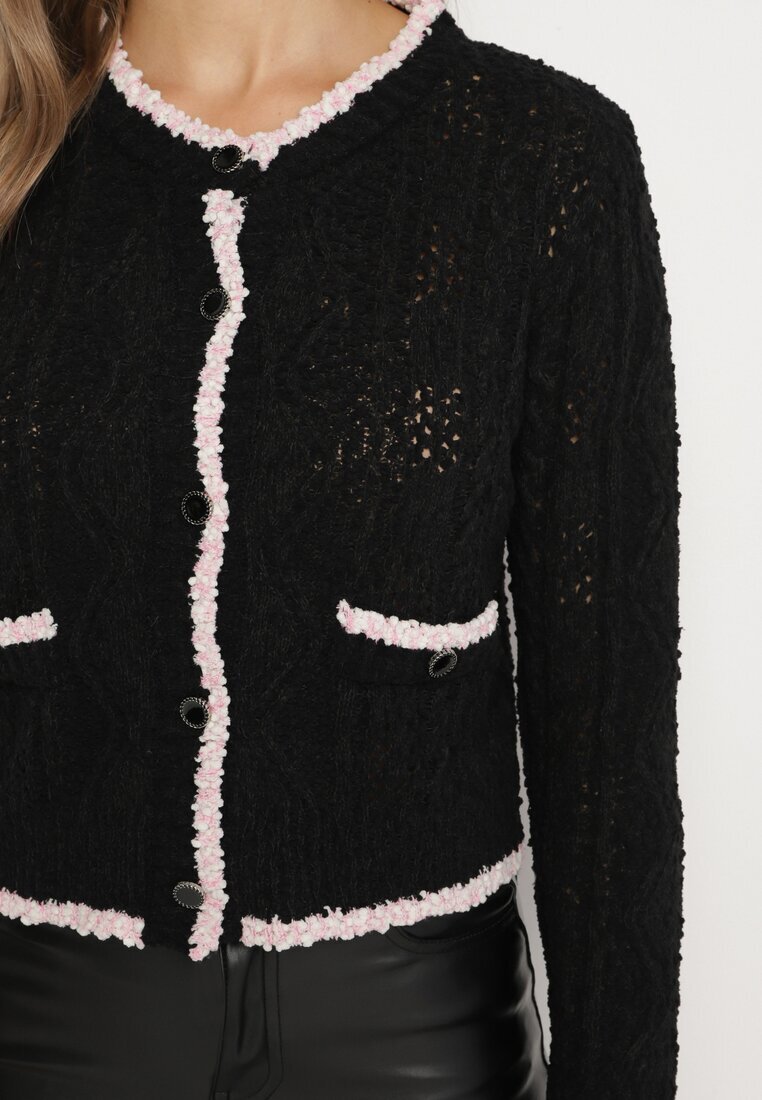 studio eleven Cardigan Negru cu Vâscoză cu nasturi și imitație de buzunare Liales