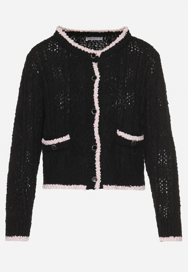 studio eleven Cardigan Negru cu Vâscoză cu nasturi și imitație de buzunare Liales