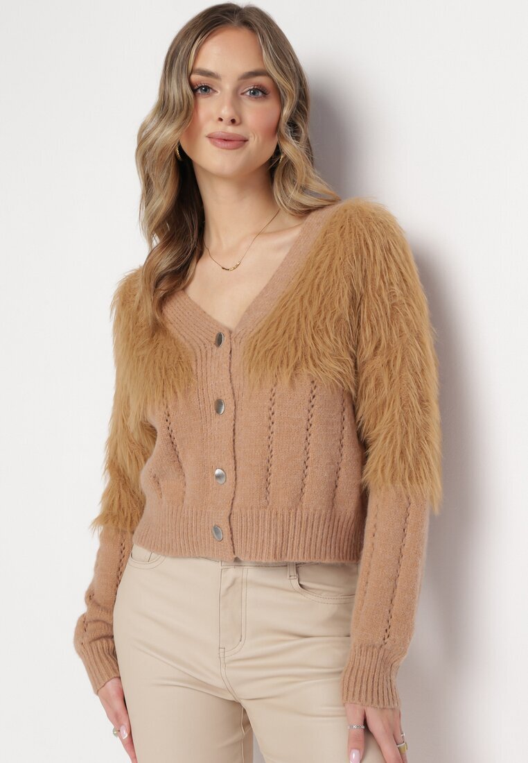 studio eleven Cardigan Scurt Maro Decorat cu Tricot Pufos Sacia
