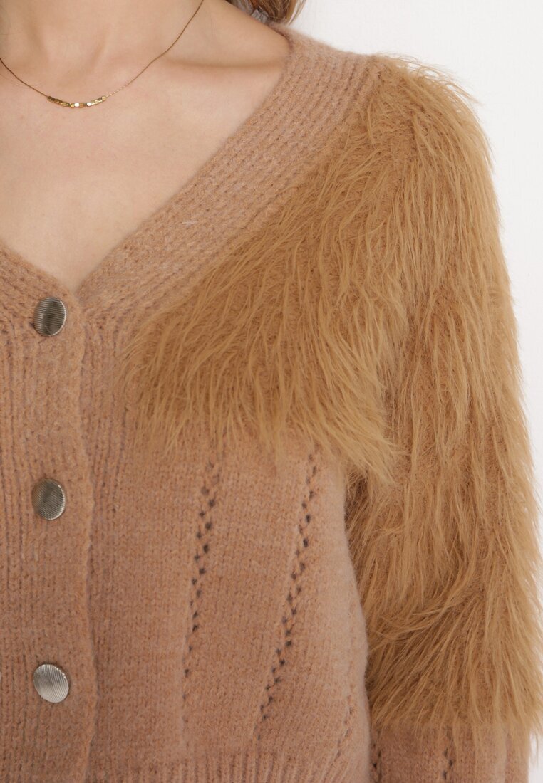 studio eleven Cardigan Scurt Maro Decorat cu Tricot Pufos Sacia