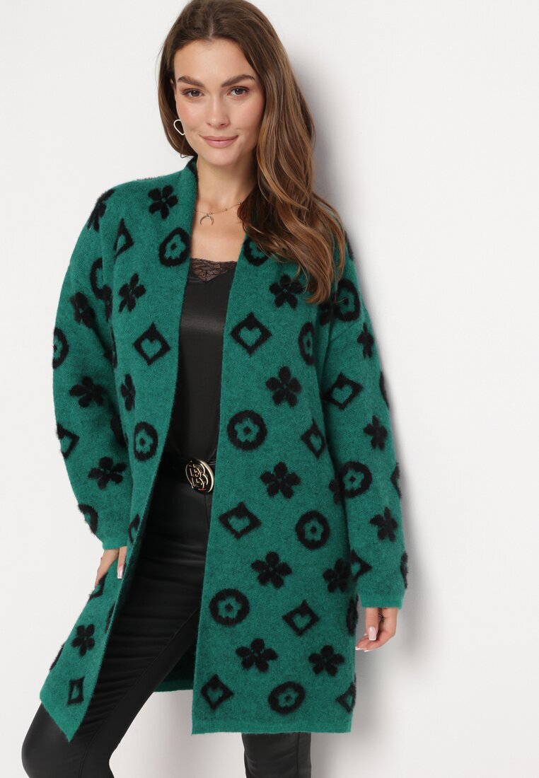 studio eleven Cardigan Verde cu Model Floral Grafic și Curea Legată Juulia