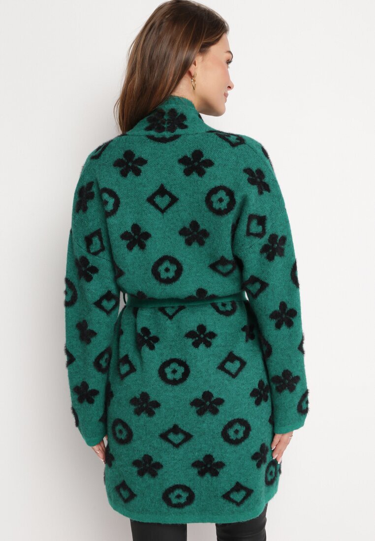 studio eleven Cardigan Verde cu Model Floral Grafic și Curea Legată Juulia