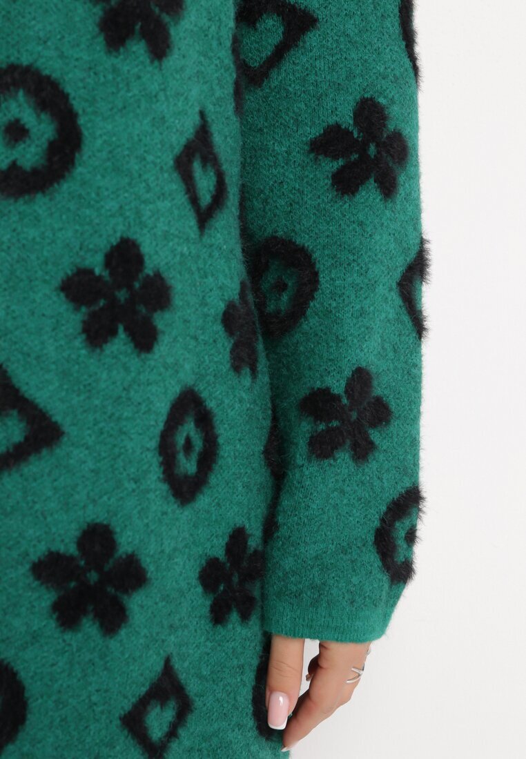studio eleven Cardigan Verde cu Model Floral Grafic și Curea Legată Juulia