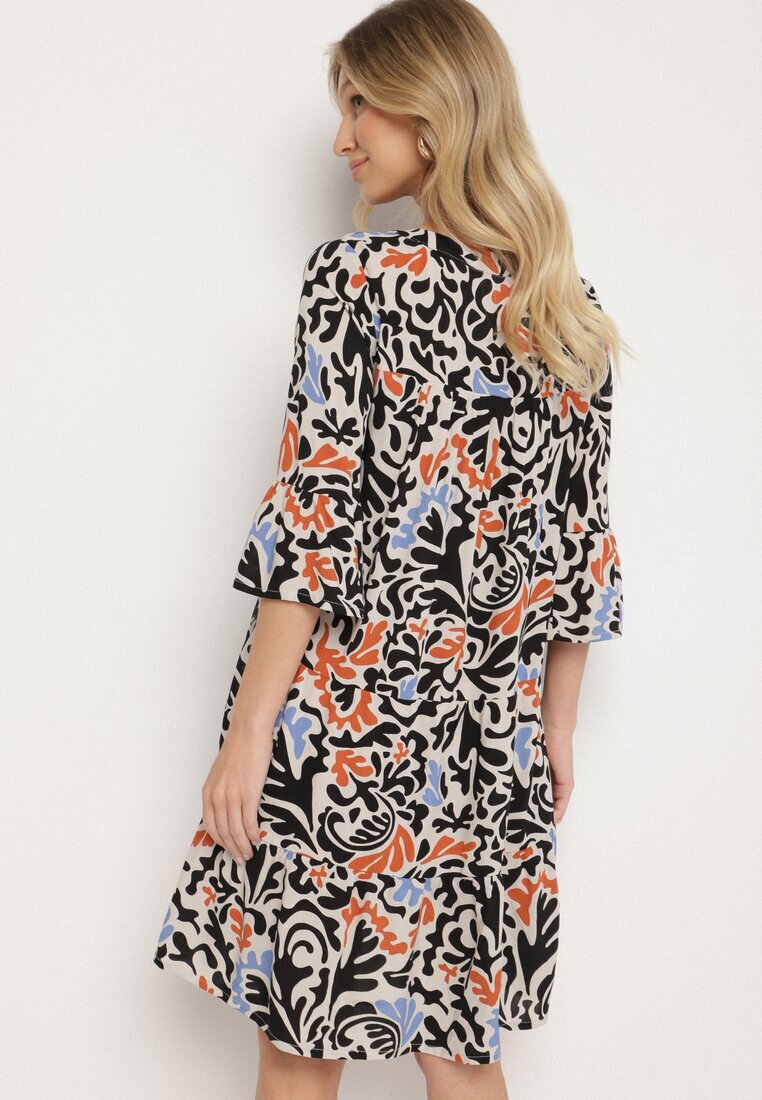 Sublevel Rochie cloș din vâscoză negru-bej cu model abstract Liracalia