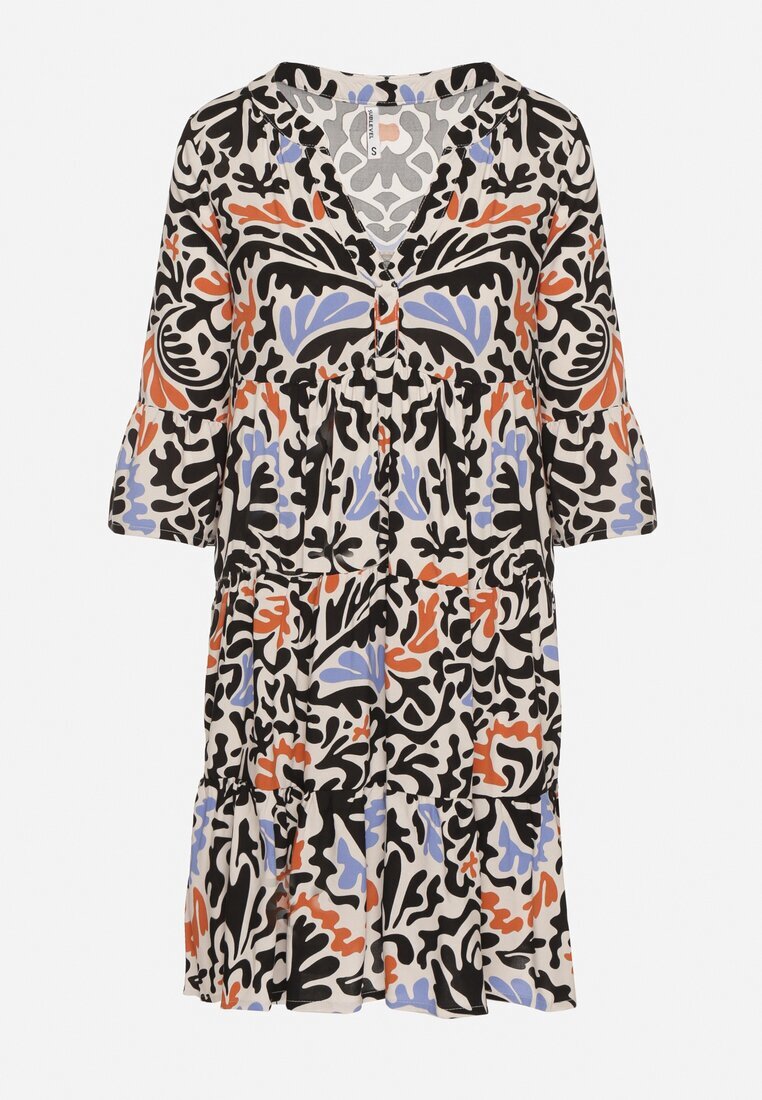 Sublevel Rochie cloș din vâscoză negru-bej cu model abstract Liracalia