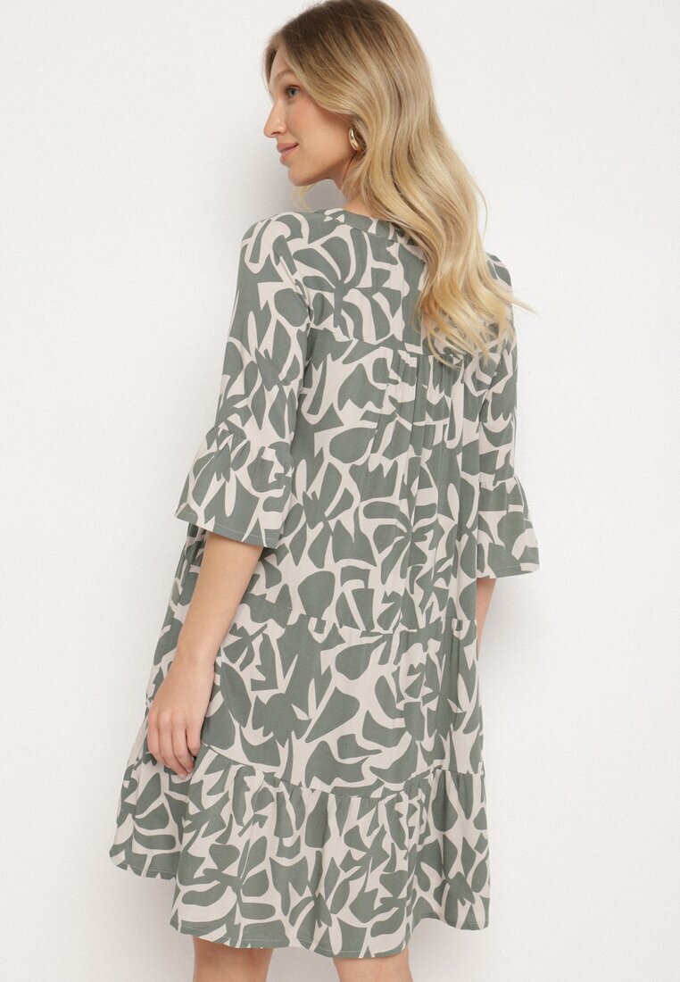 Sublevel Rochie cloș verde închisă din viscoză cu model abstract Liracalia