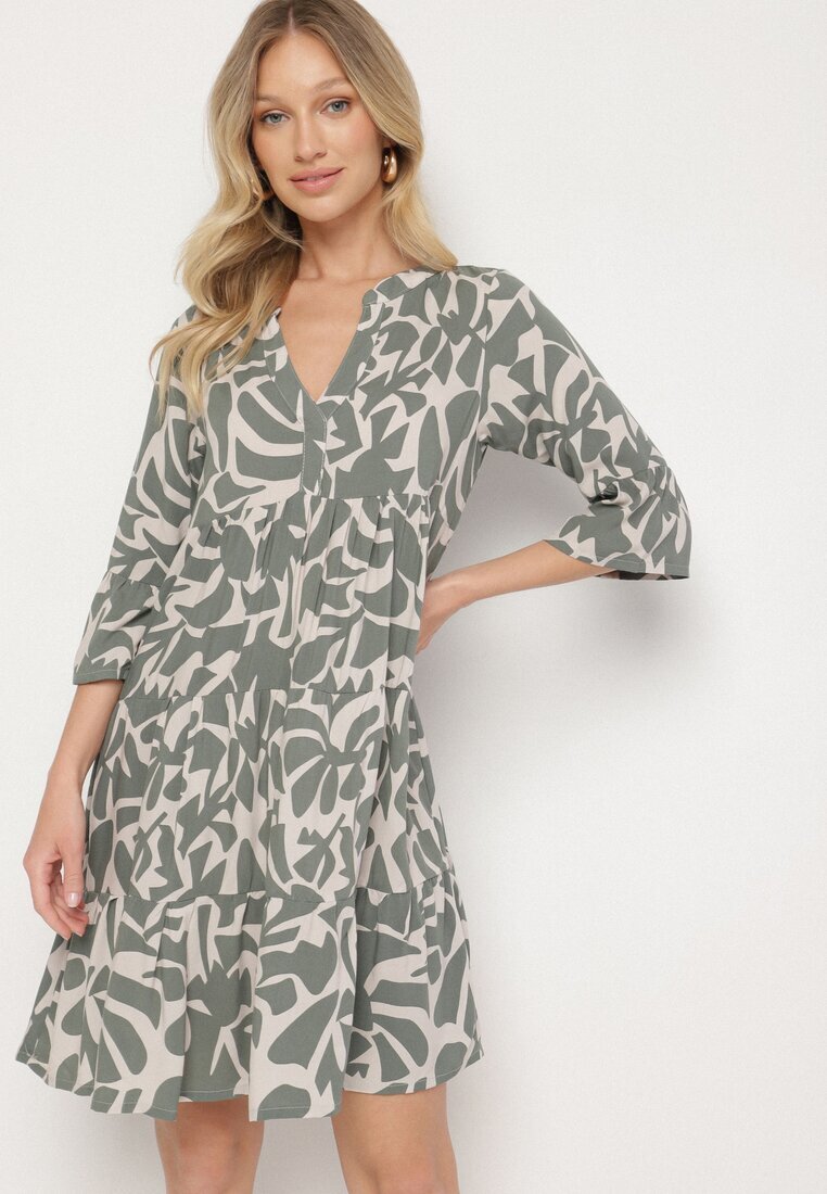 Sublevel Rochie cloș verde închisă din viscoză cu model abstract Liracalia
