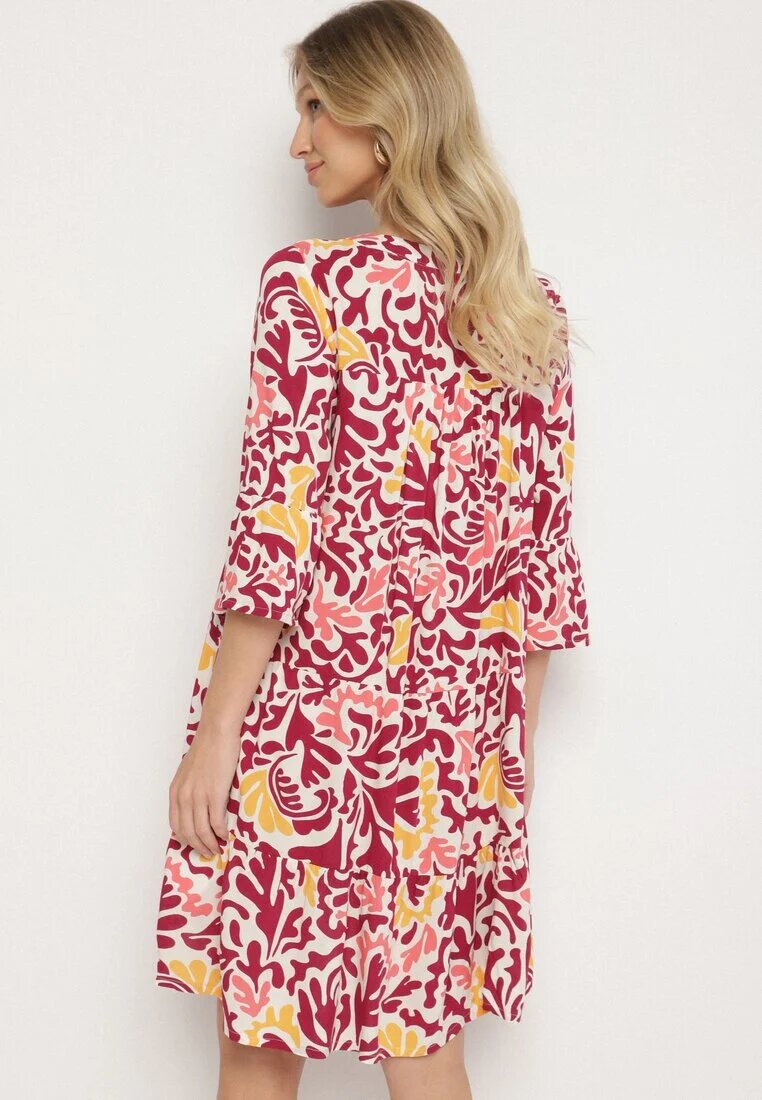 Sublevel Rochie Galben-Bordo de Viscoză Evazată cu Model Abstract Liracalia