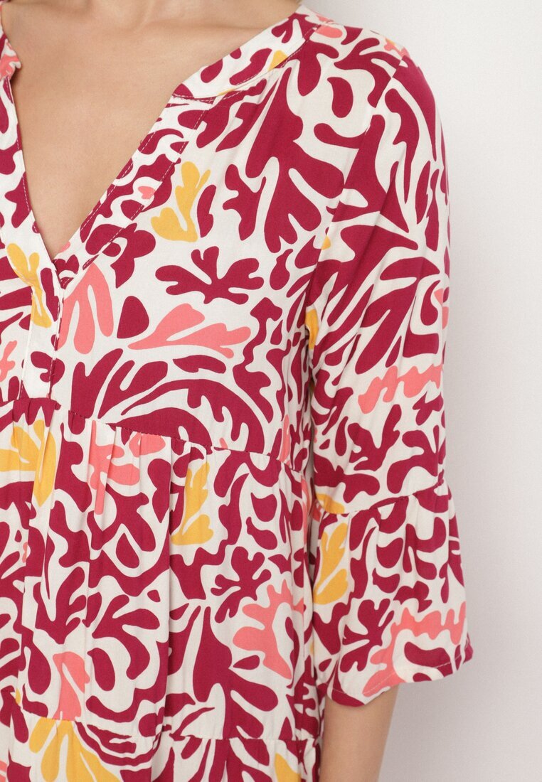 Sublevel Rochie Galben-Bordo de Viscoză Evazată cu Model Abstract Liracalia