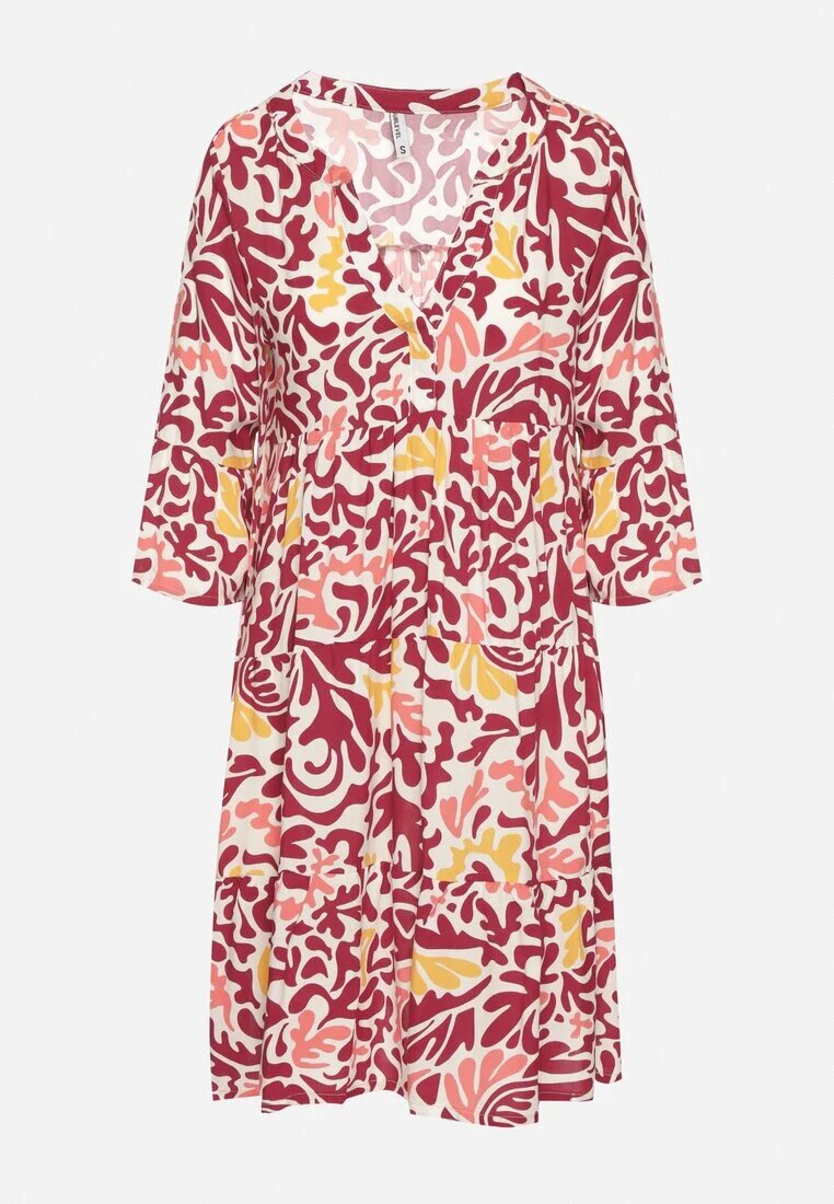 Sublevel Rochie Galben-Bordo de Viscoză Evazată cu Model Abstract Liracalia