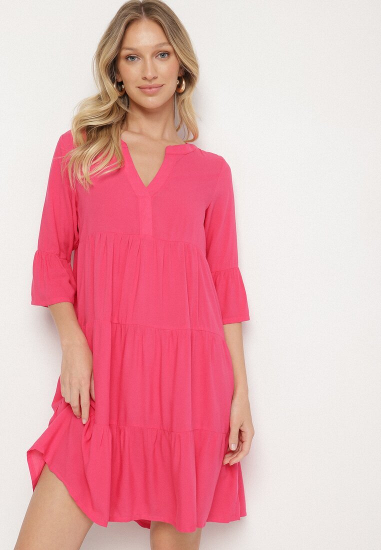 Sublevel Rochie Roz închis Evazată din Viscoză cu Volane Izleia