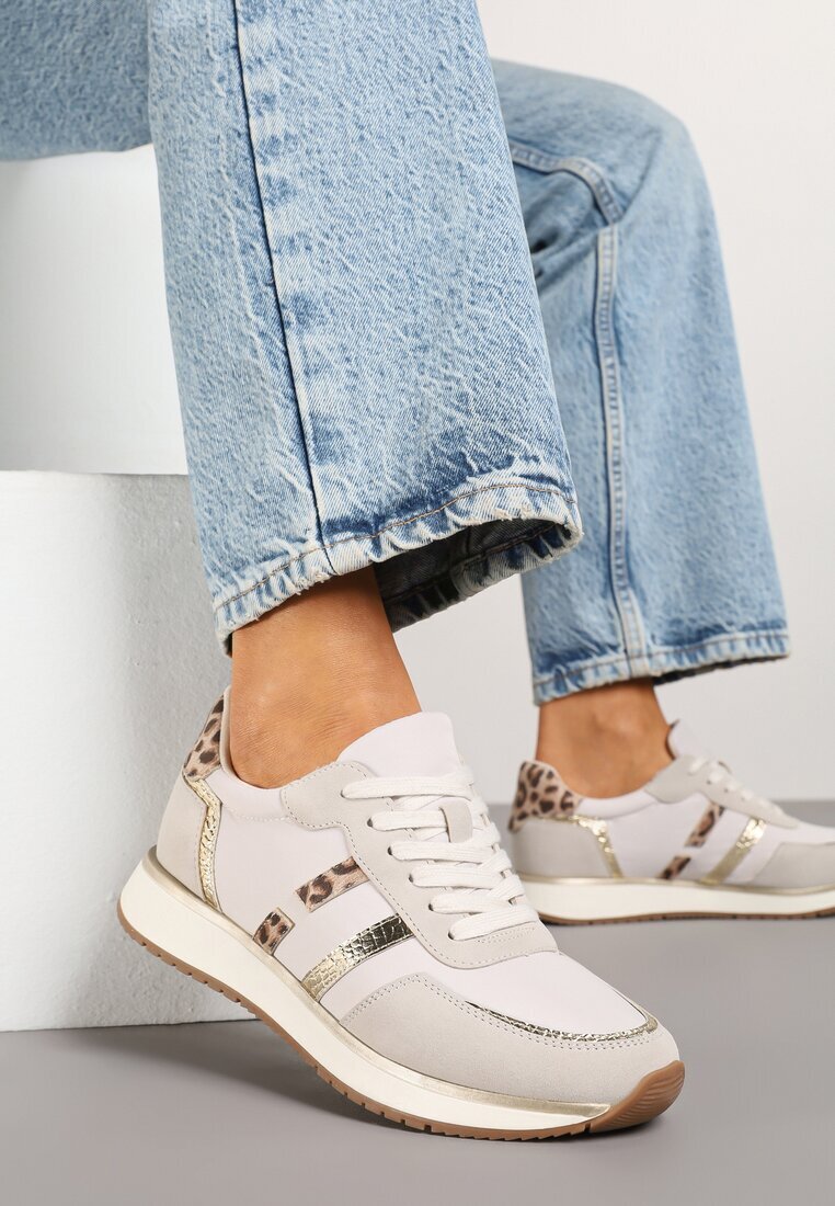 super mode Adidași gri deschis cu dungi decorative și inserții metalice Alanissea
