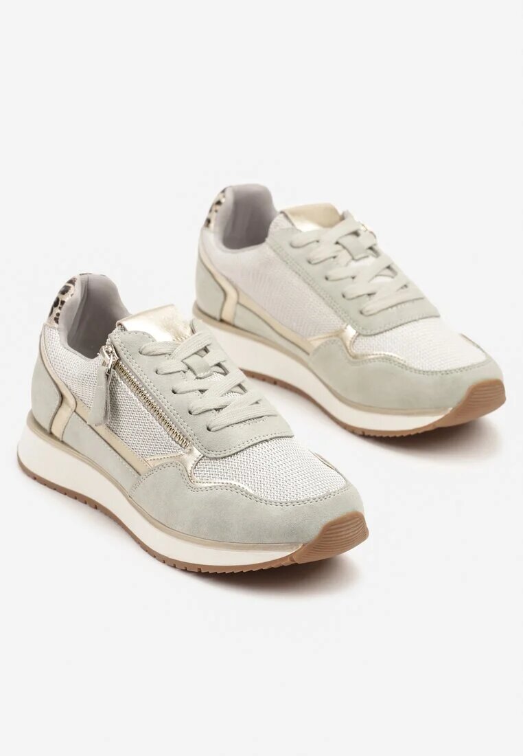 super mode Adidași Verde deschis cu Inserții Metalice și Fermoar Decorativ Alanatia