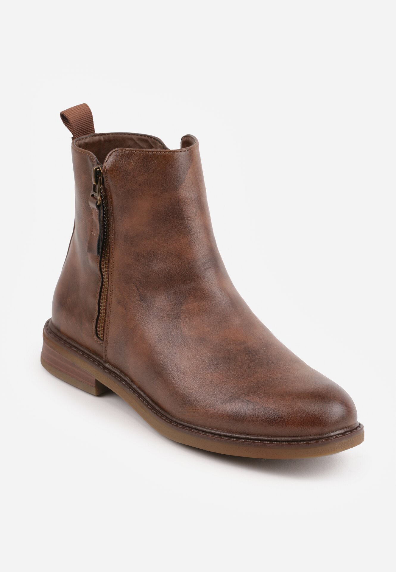 super mode Botine clasice cu toc plat și fermoar decorativ Wenica Maro