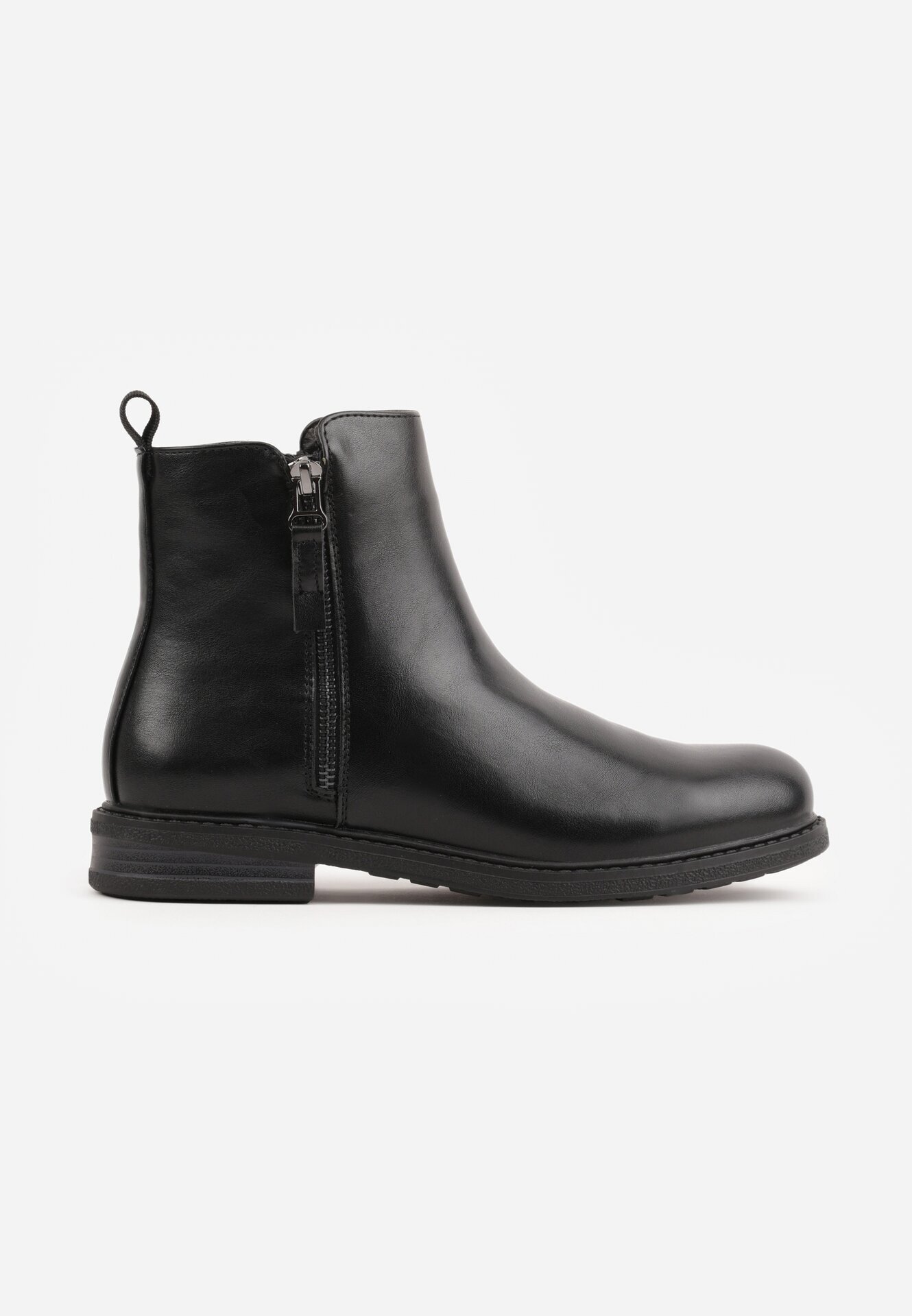 super mode Botine clasice cu toc plat și fermoar decorativ Wenica Negre