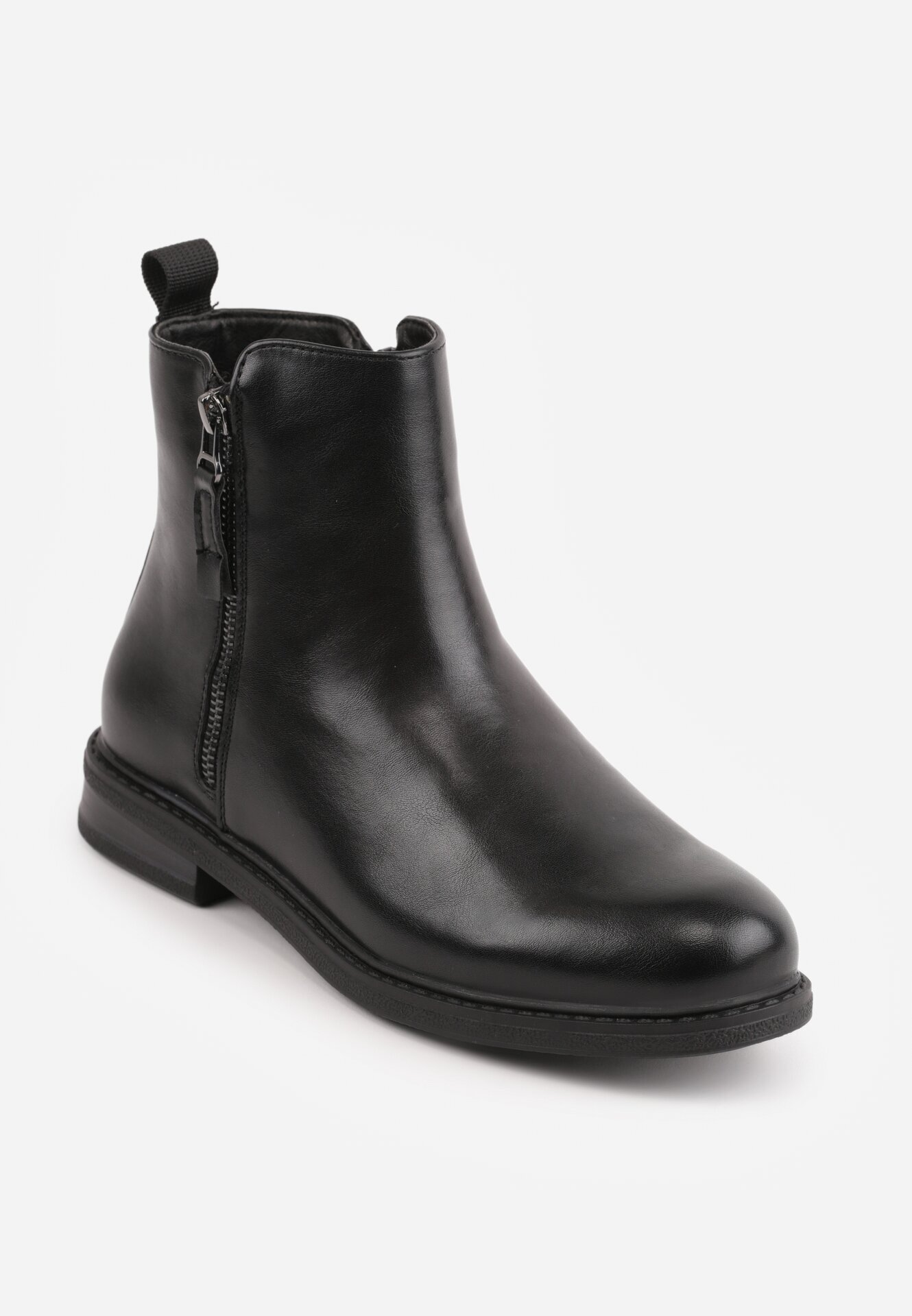 super mode Botine clasice cu toc plat și fermoar decorativ Wenica Negre