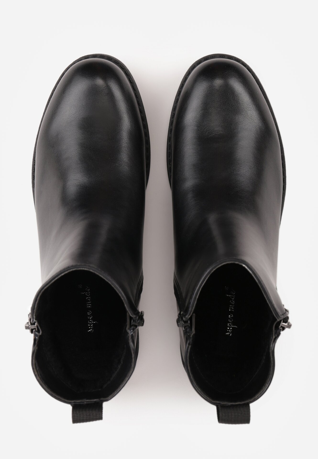 super mode Botine clasice cu toc plat și fermoar decorativ Wenica Negre
