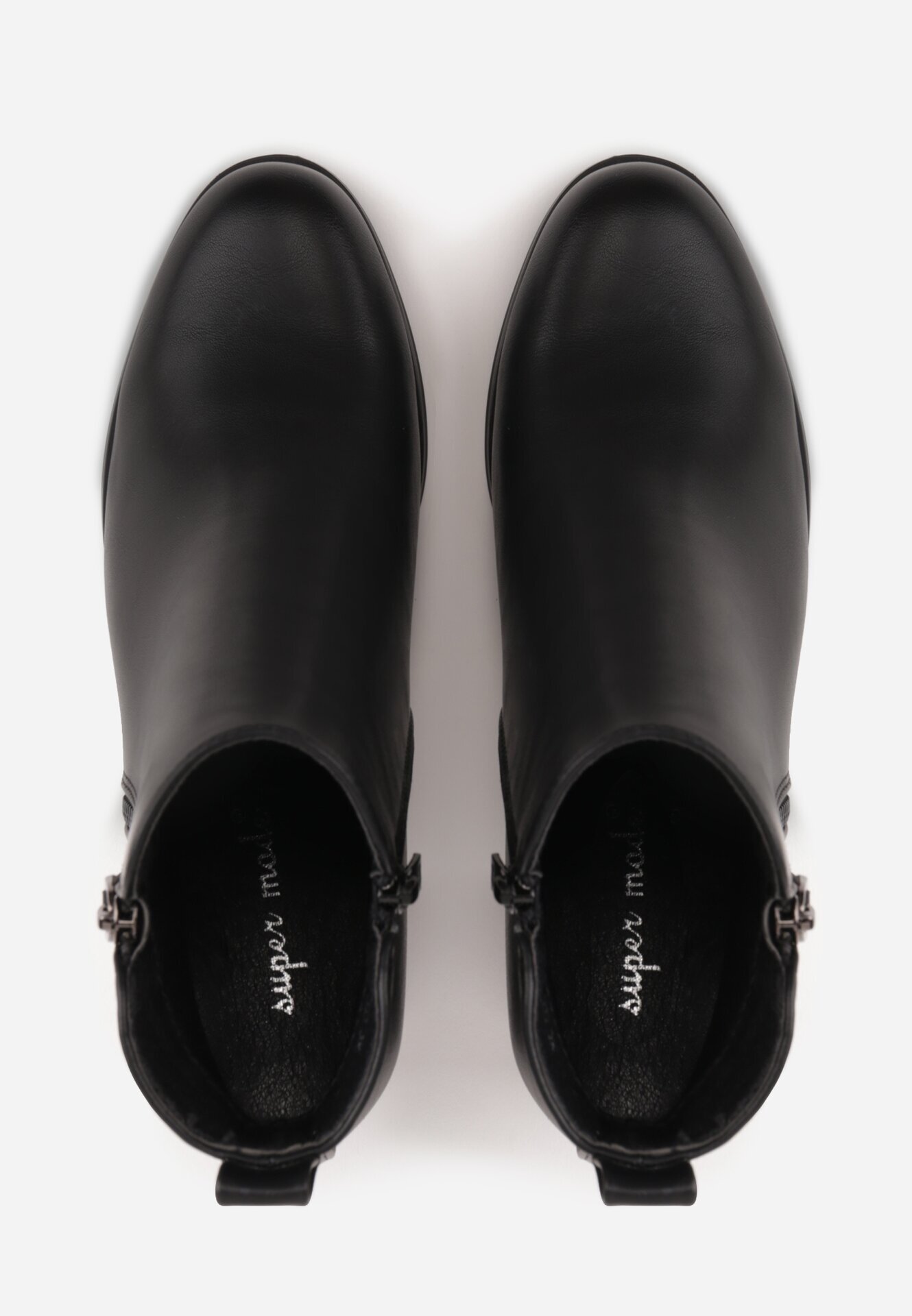 super mode Botine clasice până la gleznă cu toc gros și fermoar decorativ Loryna Negre