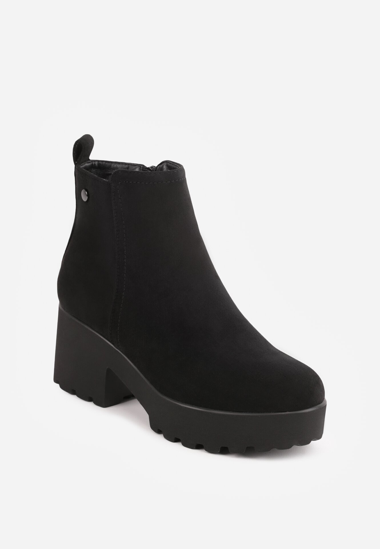 super mode Botine cu talpă groasă și toc decorate cu cusături Viveita Negre