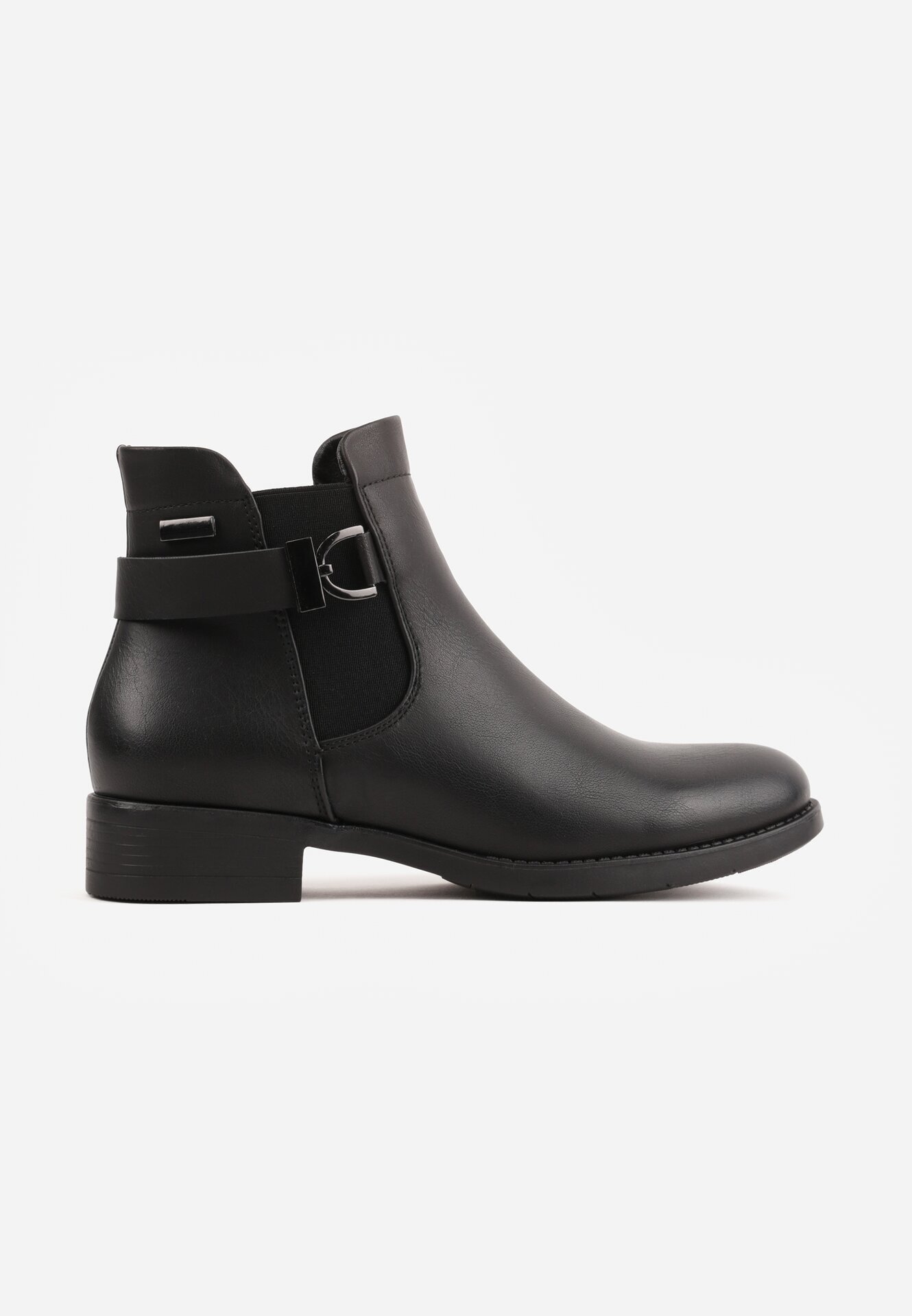 super mode Botine cu talpă joasă (tip chelsea) decorate cu dungă și cataramă Rosint Negre