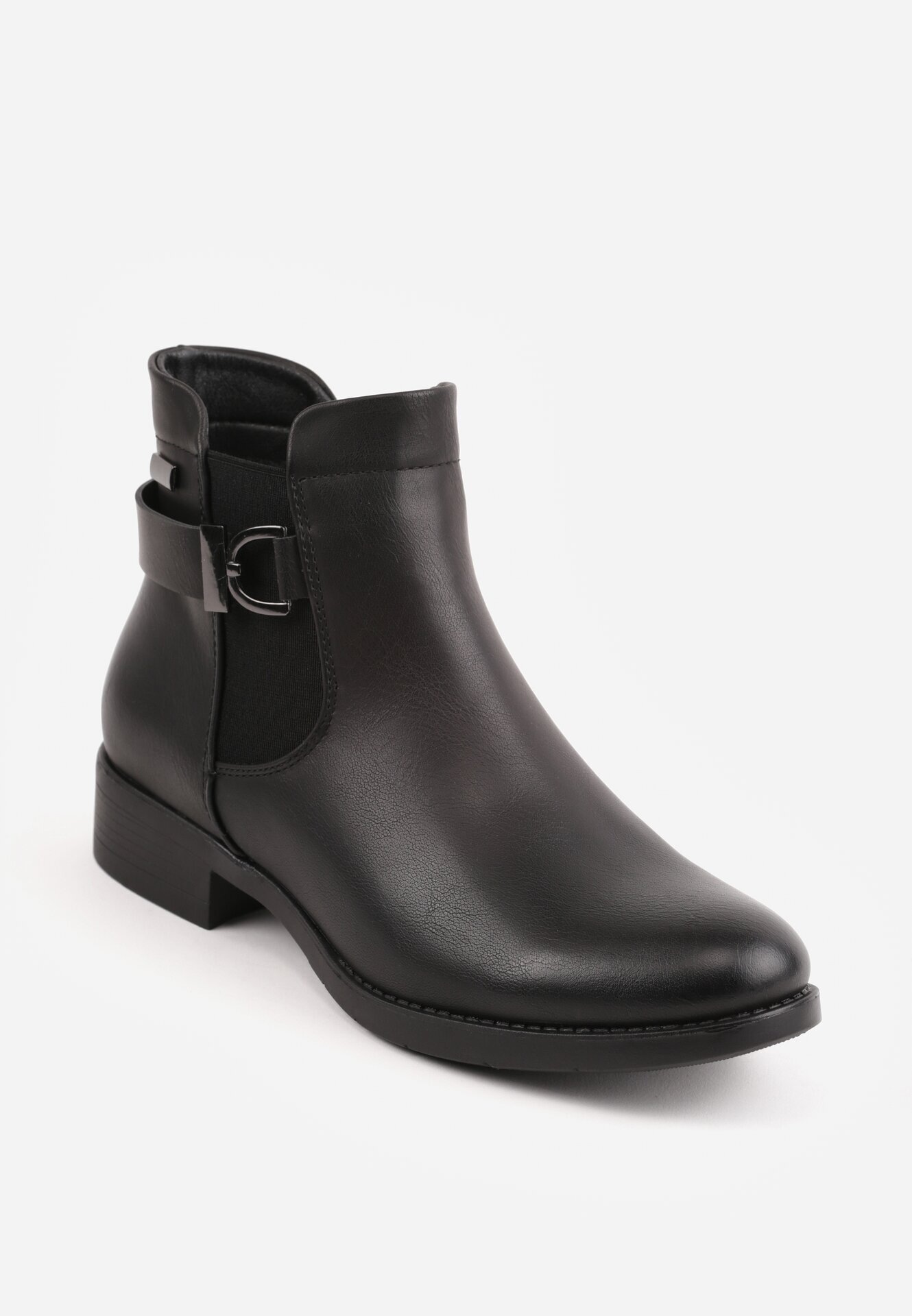super mode Botine cu talpă joasă (tip chelsea) decorate cu dungă și cataramă Rosint Negre