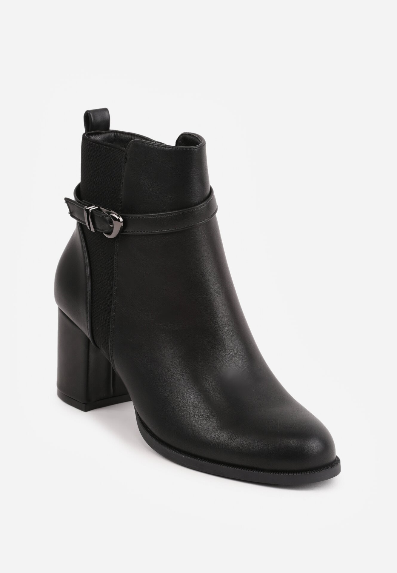super mode Botine cu toc gros și cataramă metalică Chansa Negre