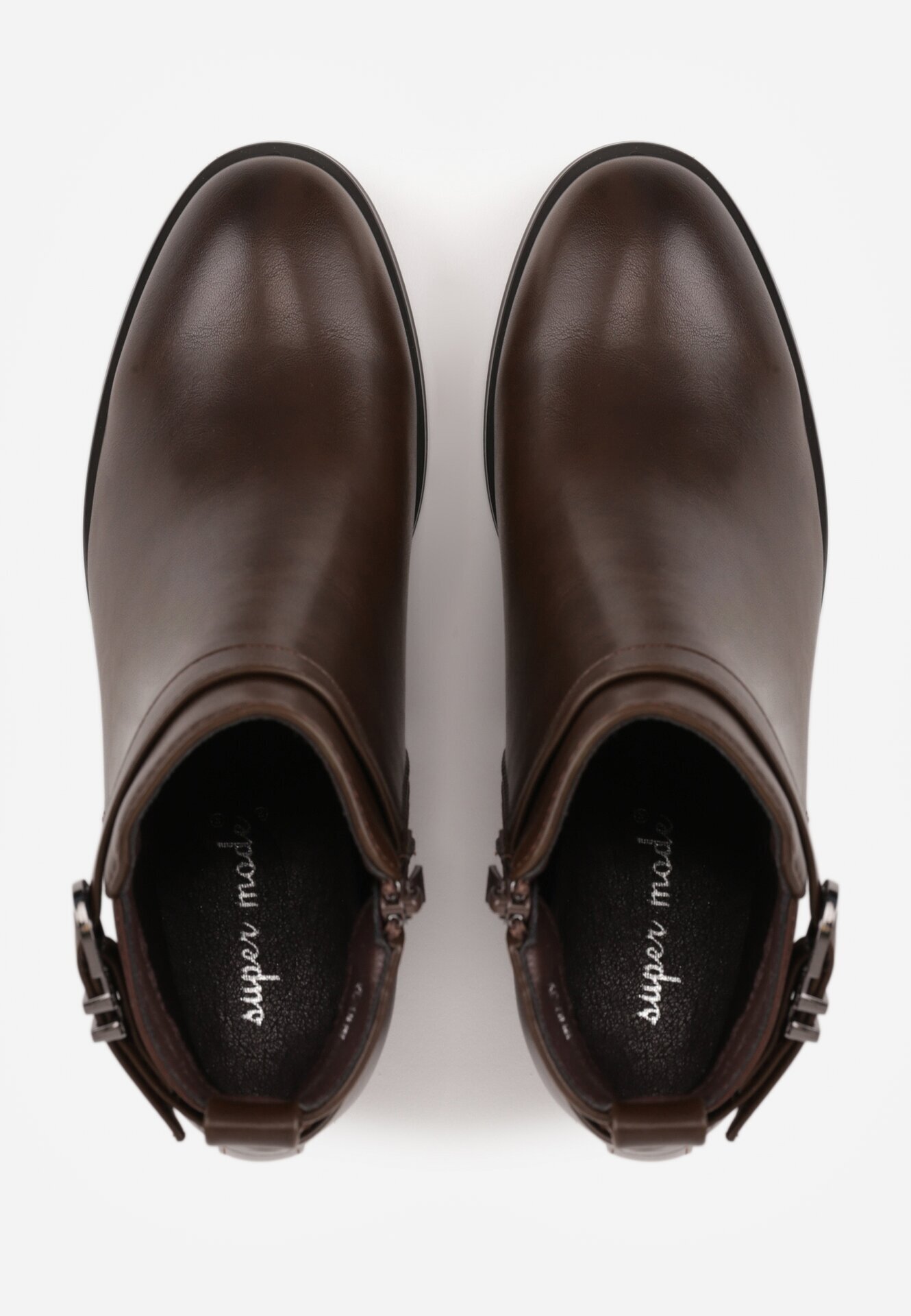 super mode Botine elegante cu toc gros cu inserție elastică și curea cu cataramă Danla Maro