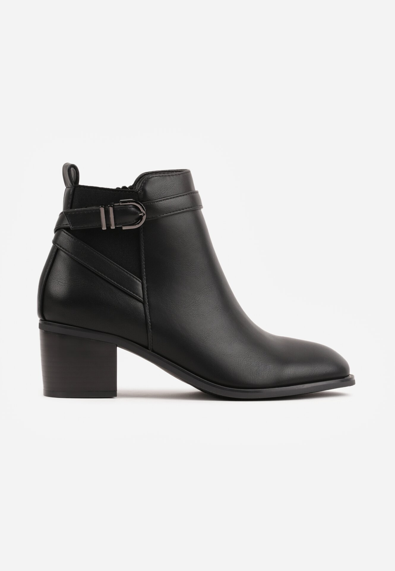 super mode Botine elegante cu toc gros cu inserție elastică și curea cu cataramă Danla Negre