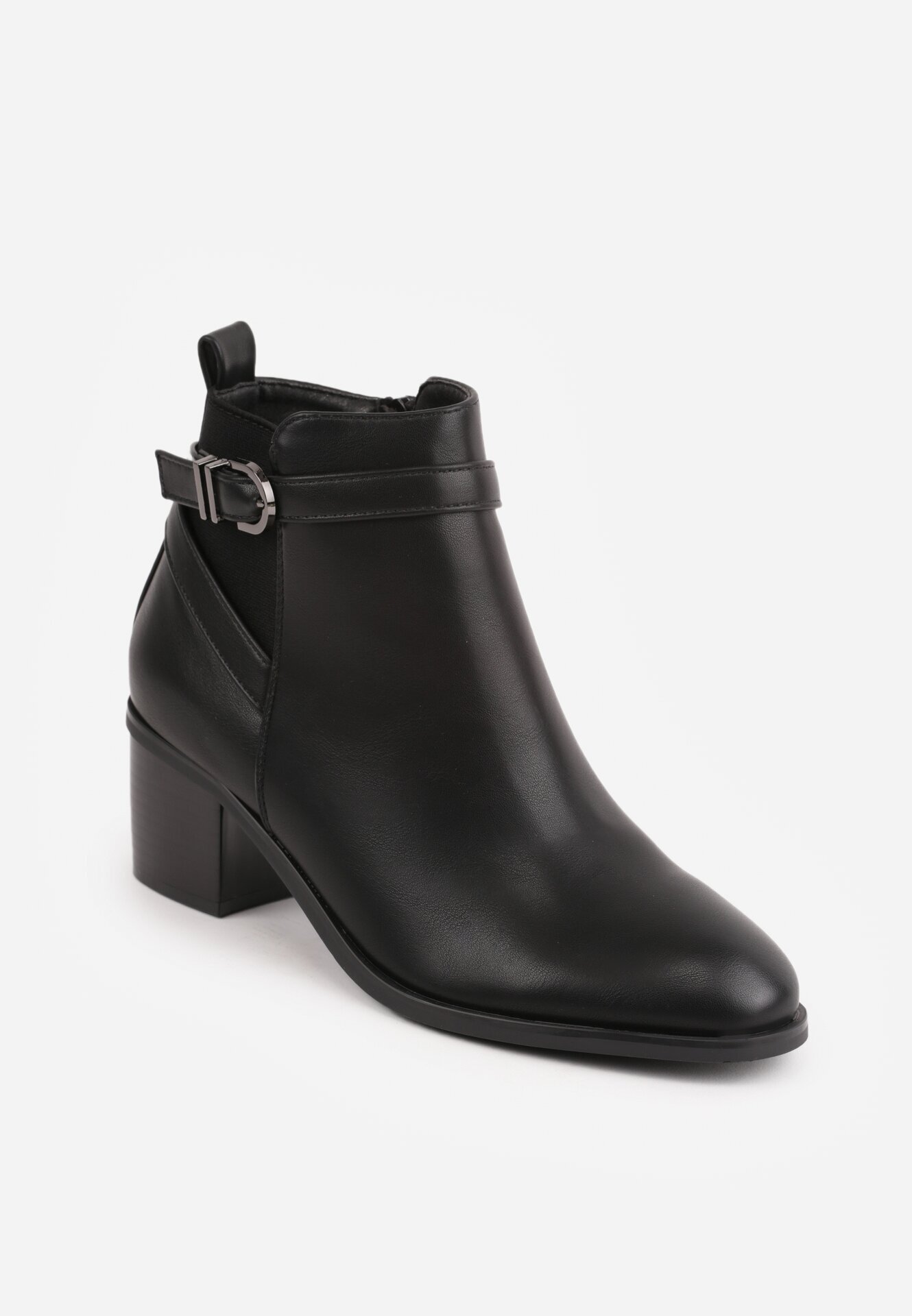 super mode Botine elegante cu toc gros cu inserție elastică și curea cu cataramă Danla Negre